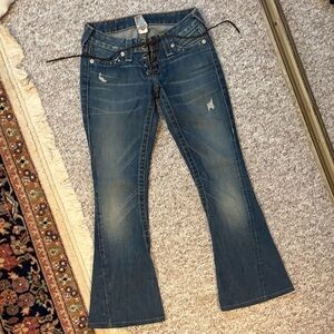 True Religion Blue Lace-Up Flare Jeans